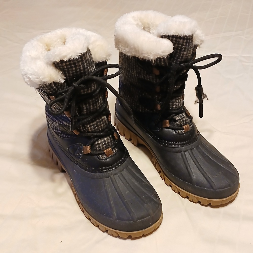 Storm by Cougar Womens 8 Cabin Black Plaid Lace Up Winter Boots Waterproof Lined